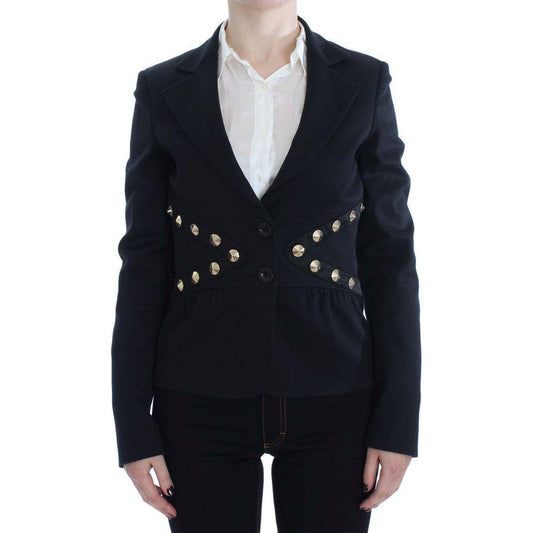 Exte Black Cotton Stretch Gold Studded Blazer Jacket Blazer Jacket