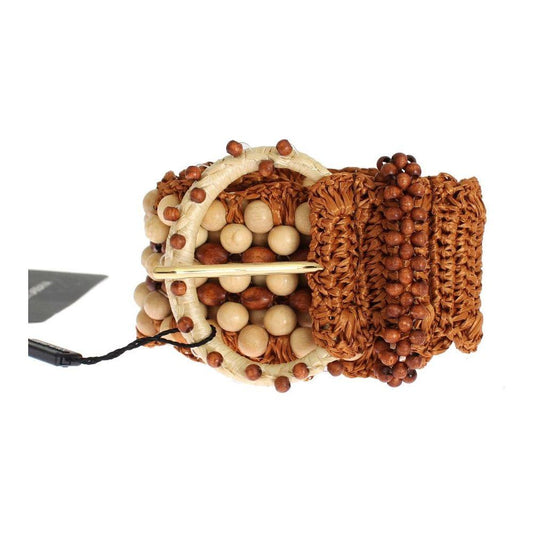 Dolce & Gabbana Brown Raffia Wood Beaded Wide Waist Belt 1728,45% Wood,65 cm / 26 Inches,67345645728,Accessories,Belts - Accessories,Belts - Women - Accessories,Brown,Dolce & Gabbana,High-Waist Belts - Belts - Accessories,Material: 55% Viscose,New with ta