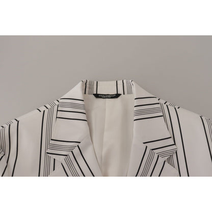 Dolce & Gabbana White Stripes Cotton Single Breasted Blazer Dolce & Gabbana
