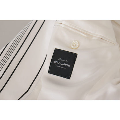 Dolce & Gabbana White Stripes Cotton Single Breasted Blazer Dolce & Gabbana