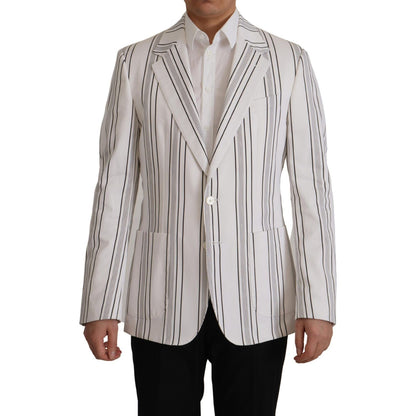 Dolce & Gabbana White Stripes Cotton Single Breasted Blazer Dolce & Gabbana