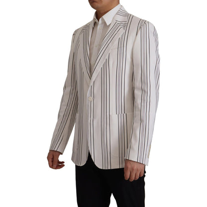 Dolce & Gabbana White Stripes Cotton Single Breasted Blazer Dolce & Gabbana
