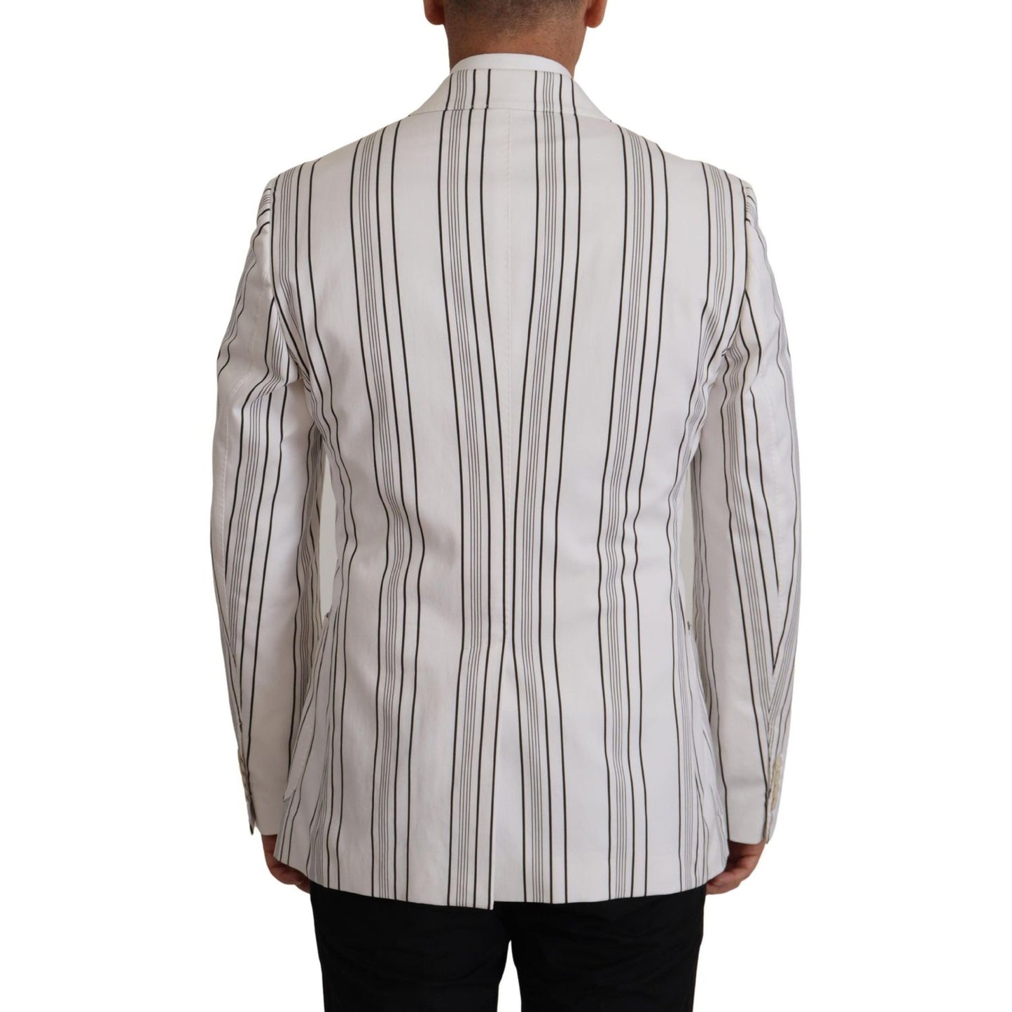 Dolce & Gabbana White Stripes Cotton Single Breasted Blazer Dolce & Gabbana