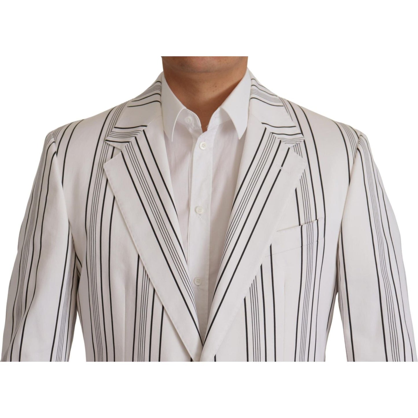 Dolce & Gabbana White Stripes Cotton Single Breasted Blazer Dolce & Gabbana