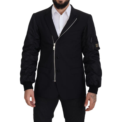 Dolce & Gabbana Black Wool Full Zip Long Sleeves Jacket