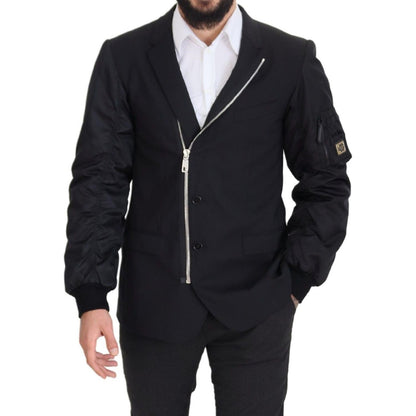 Dolce & Gabbana Black Wool Full Zip Long Sleeves Jacket