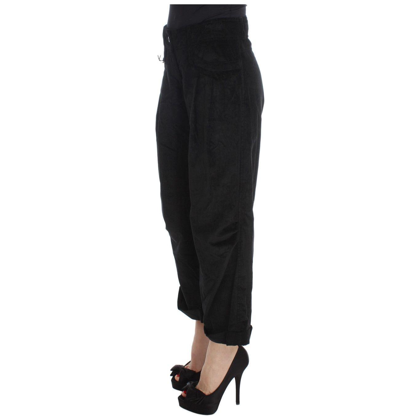 Ermanno Scervino Black Velvet Cotton Capri Bootcut Pants Jeans & Pants