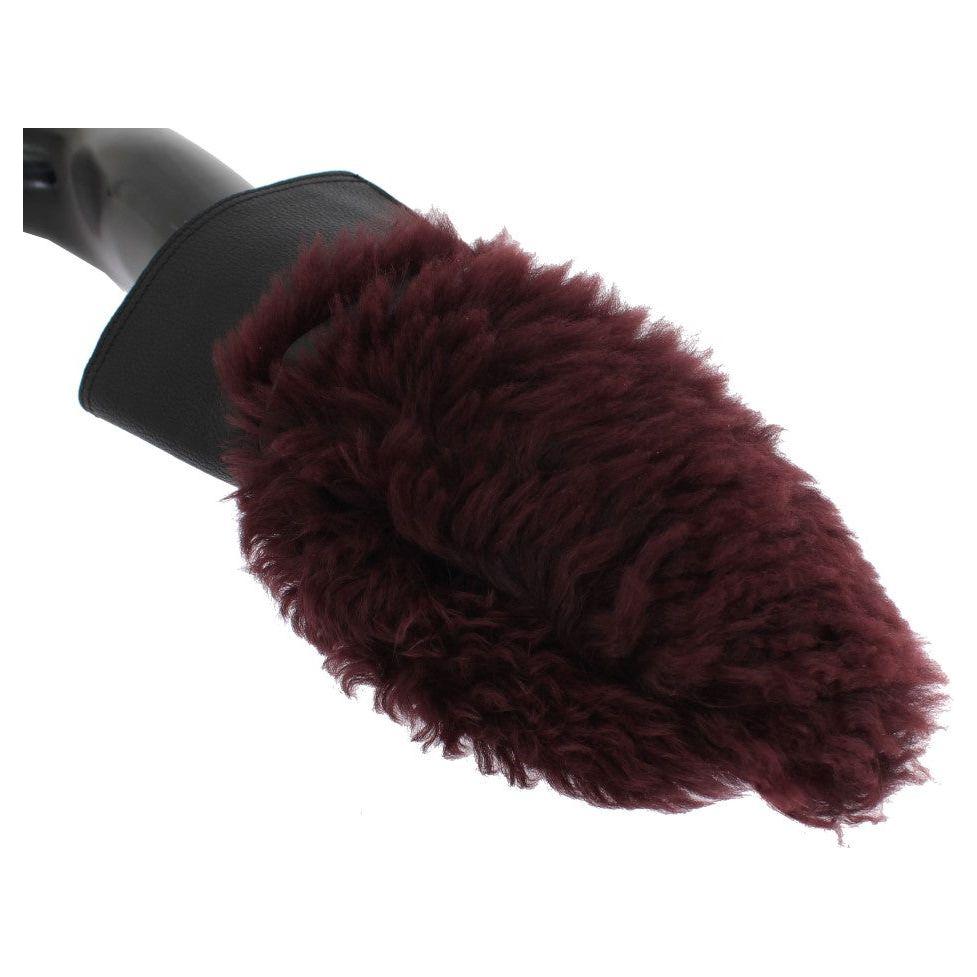 Dolce & Gabbana Black Leather Bordeaux Shearling Gloves 1728,20% Calfskin,40% Lambskin,5|L,5|S,67345645728,8,9,9|M,Accessories,Bordeaux,Dolce & Gabbana,Gloves - Accessories,Gloves - Men - Accessories,Material: 40% Deerskin,Men,Men - Accessories,New with t