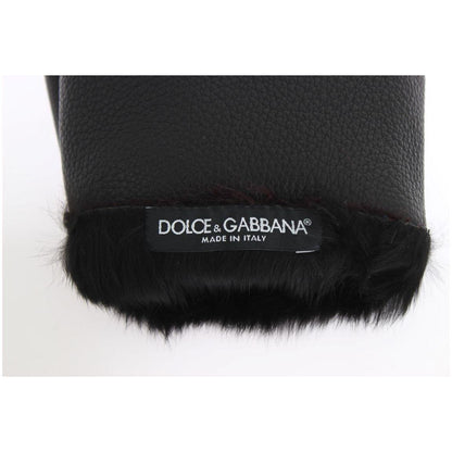 Dolce & Gabbana Black Leather Bordeaux Shearling Gloves 1728,20% Calfskin,40% Lambskin,5|L,5|S,67345645728,8,9,9|M,Accessories,Bordeaux,Dolce & Gabbana,Gloves - Accessories,Gloves - Men - Accessories,Material: 40% Deerskin,Men,Men - Accessories,New with t