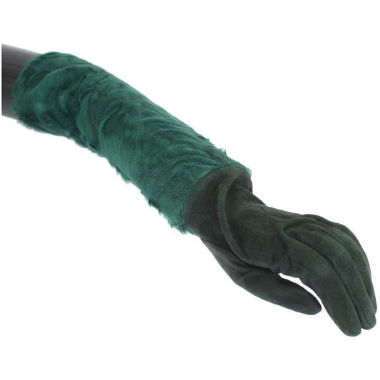 Dolce & Gabbana Green Leather Xiangao Fur Elbow Gloves 1728,67345645728,8|M,Accessories,Dolce & Gabbana,Gloves - Accessories,Gloves - Women - Accessories,Green,Material: 100% Leather Xiangao fur,New with tags,Women,Women - Accessories