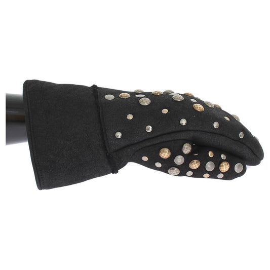 Dolce & Gabbana Gray Wool Shearling Studded Gloves 1728,67345645728,9|M,Accessories,Dolce & Gabbana,Gloves - Accessories,Gloves - Men - Accessories,Gray,Material: 100% Wool Merino Shearling,Men,Men - Accessories,New with tags