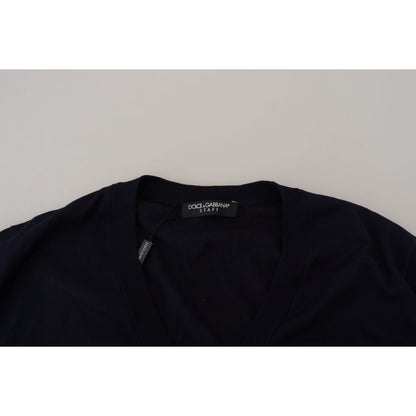 Dolce & Gabbana Blue Wool STAFF Down Cardigan Sweater
