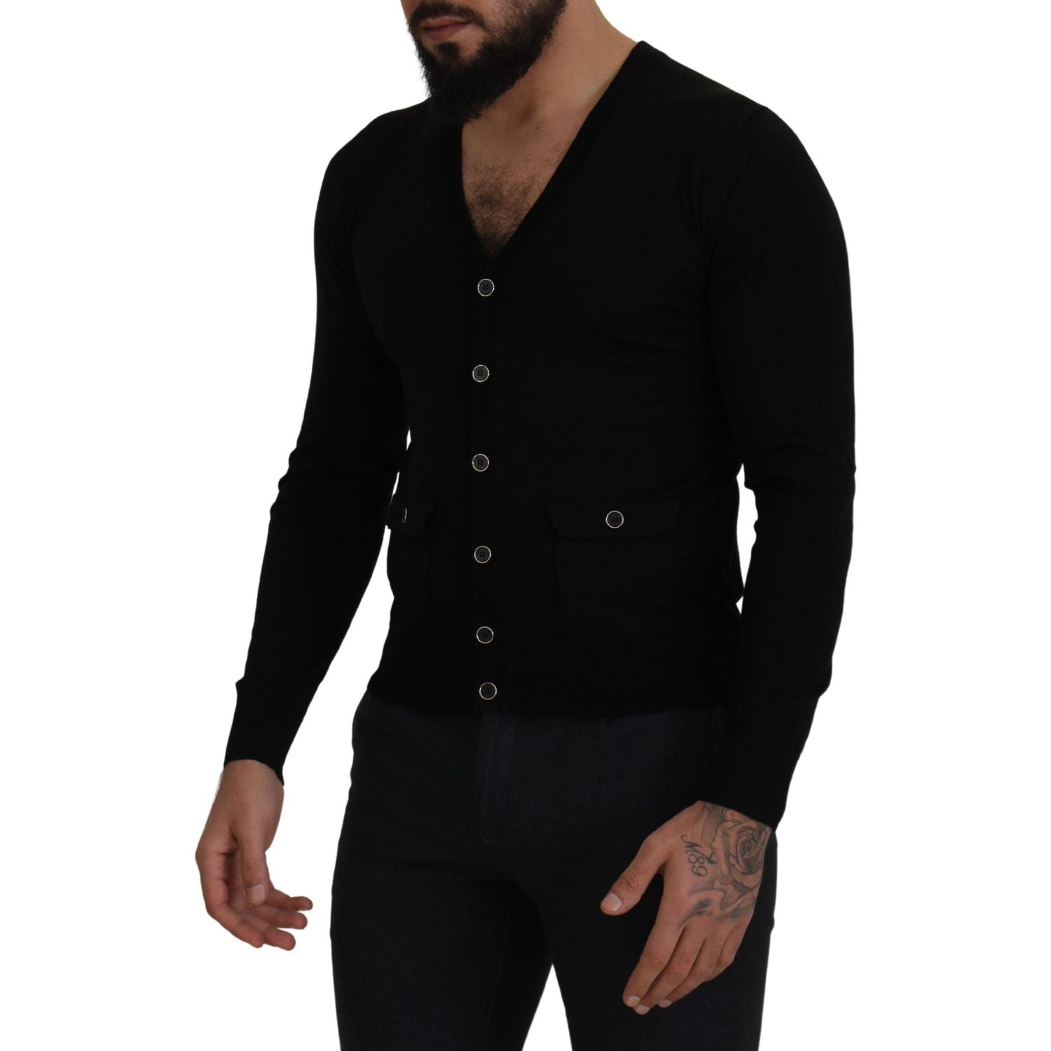 Dolce & Gabbana Black Wool Button Down Cardigan Sweater