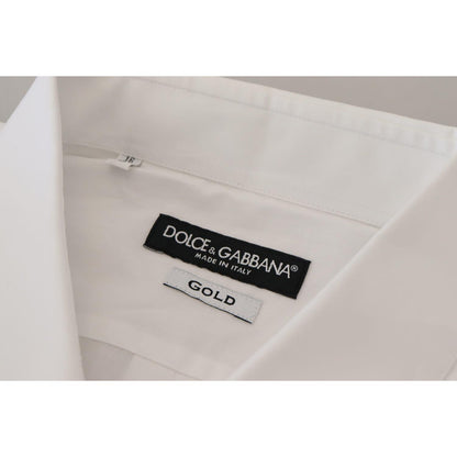 Dolce & Gabbana White Cotton Peacock Feather Formal GOLD Shirt