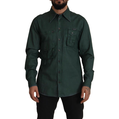 Dolce & Gabbana Dark Green Button Down Long Sleeves Shirt