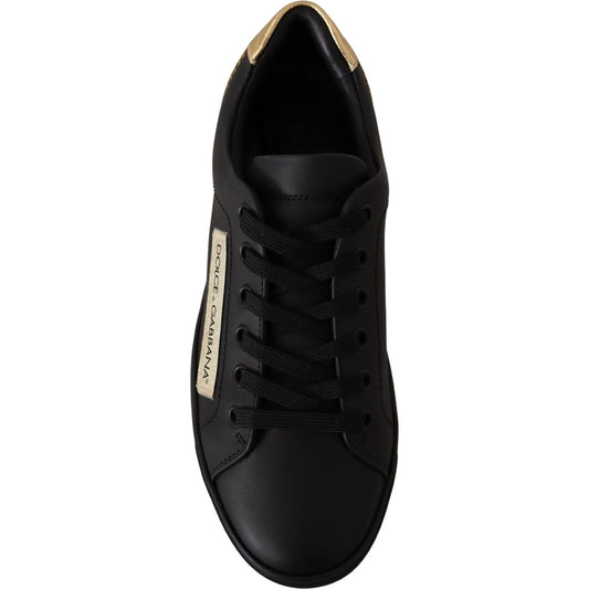 Dolce & Gabbana Chic Black and Gold Low-top Leather Sneakers Dolce & Gabbana Black
