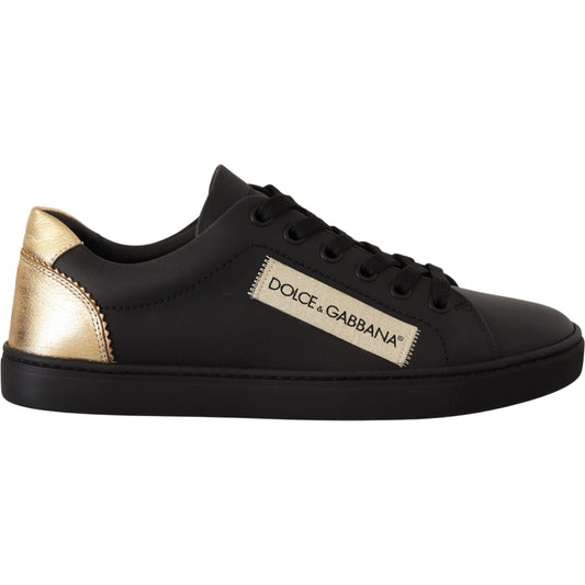Dolce & Gabbana Chic Black and Gold Low-top Leather Sneakers Dolce & Gabbana Black