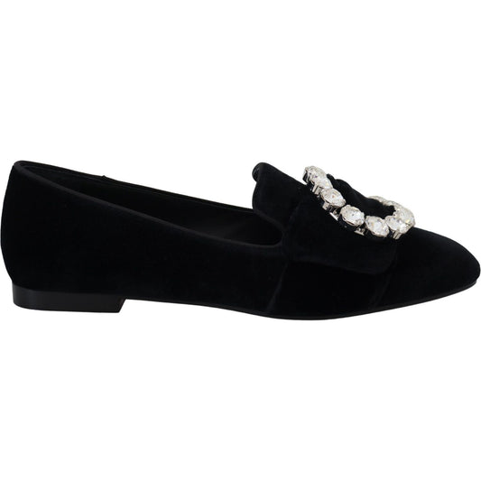 Dolce & Gabbana Chic Velvet Crystal-Embellished Loafers Dolce & Gabbana Black
