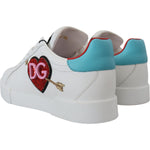 Dolce & Gabbana White Leather Sneaker Portofino Logo Heart Shoes LA10093 -35