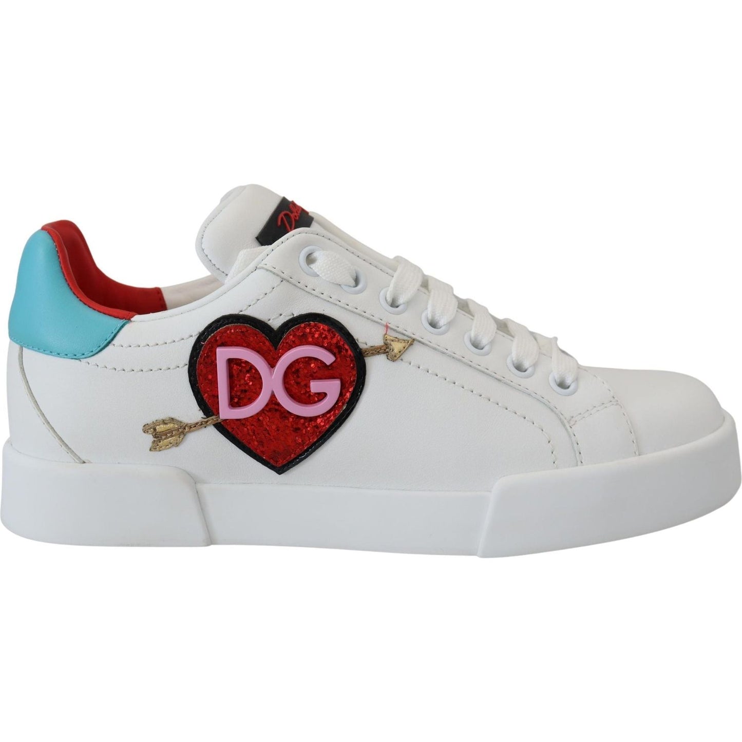 Dolce & Gabbana White Leather Sneaker Portofino Logo Heart Shoes LA10093 -35