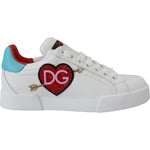 Dolce & Gabbana White Leather Sneaker Portofino Logo Heart Shoes LA10093 -35