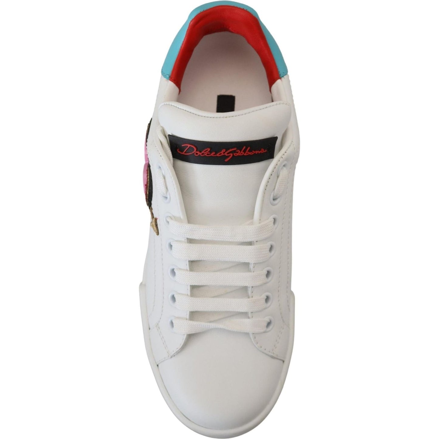 Dolce & Gabbana White Leather Sneaker Portofino Logo Heart Shoes LA10093 -35
