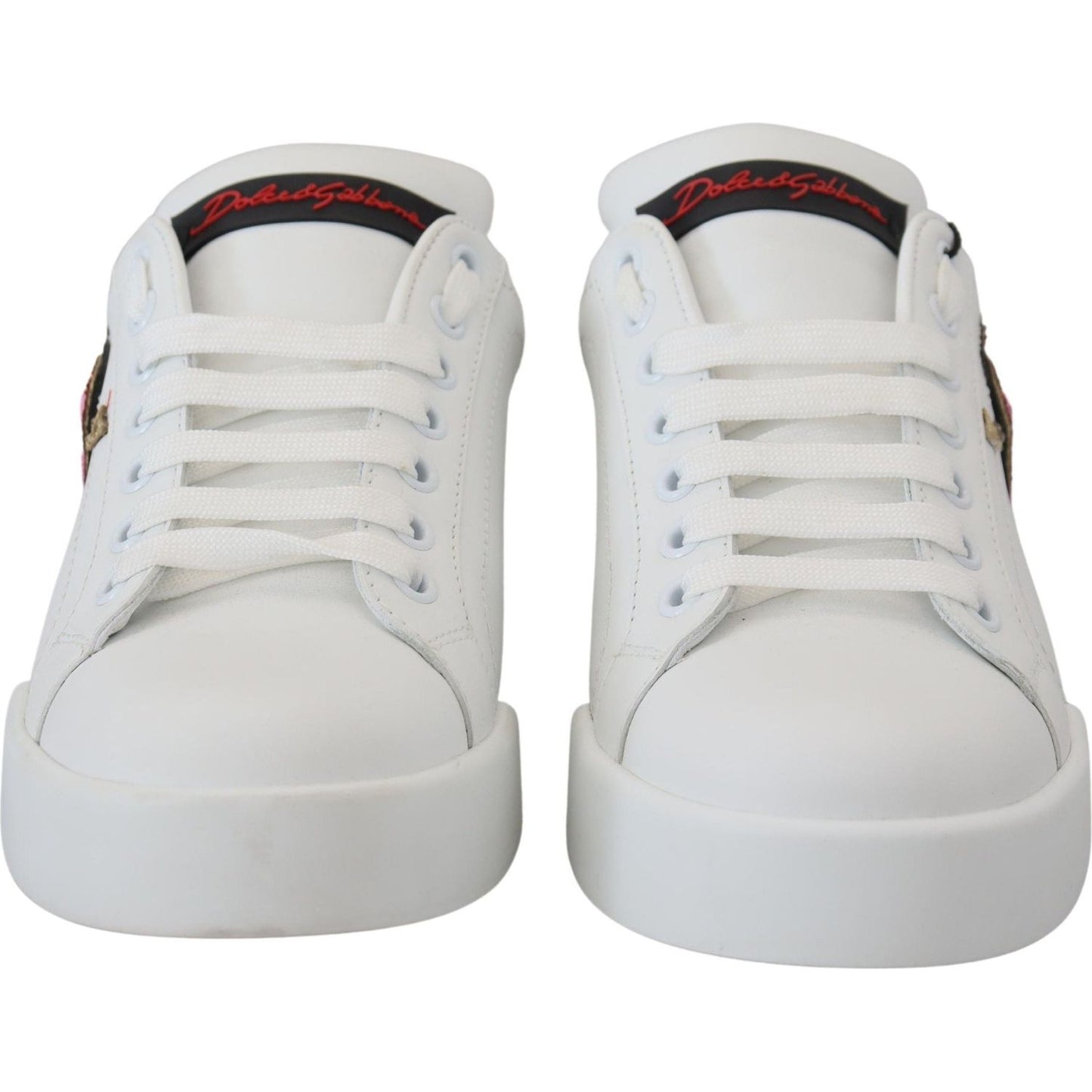 Dolce & Gabbana White Leather Sneaker Portofino Logo Heart Shoes LA10093 -35