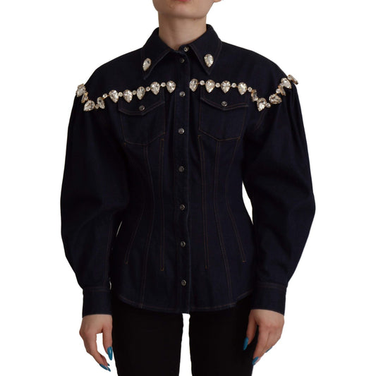 Dolce & Gabbana Elegant Crystal-Embellished Denim Jacket Dolce & Gabbana Black
