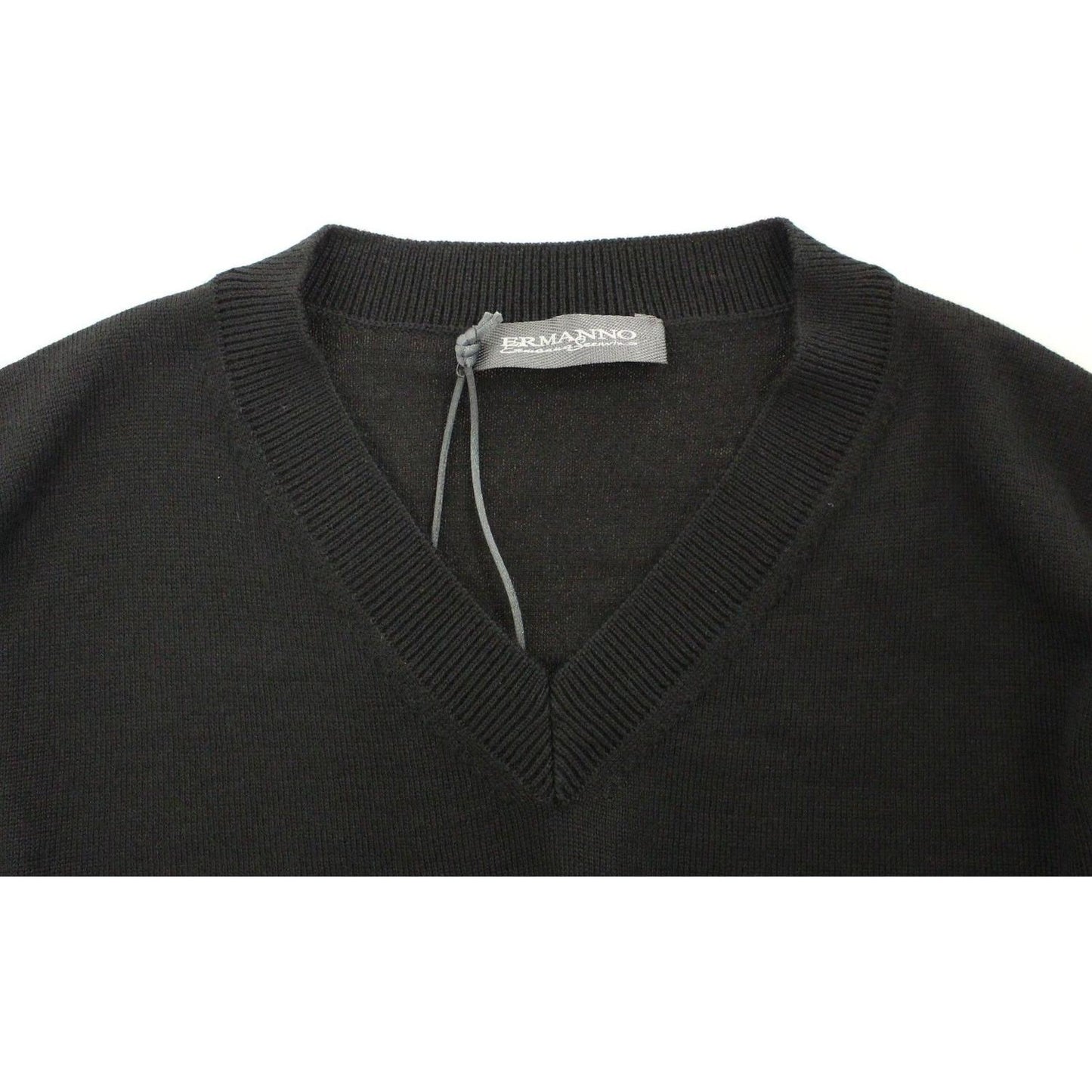 Ermanno Scervino Black Wool Blend V-neck Pullover Sweater