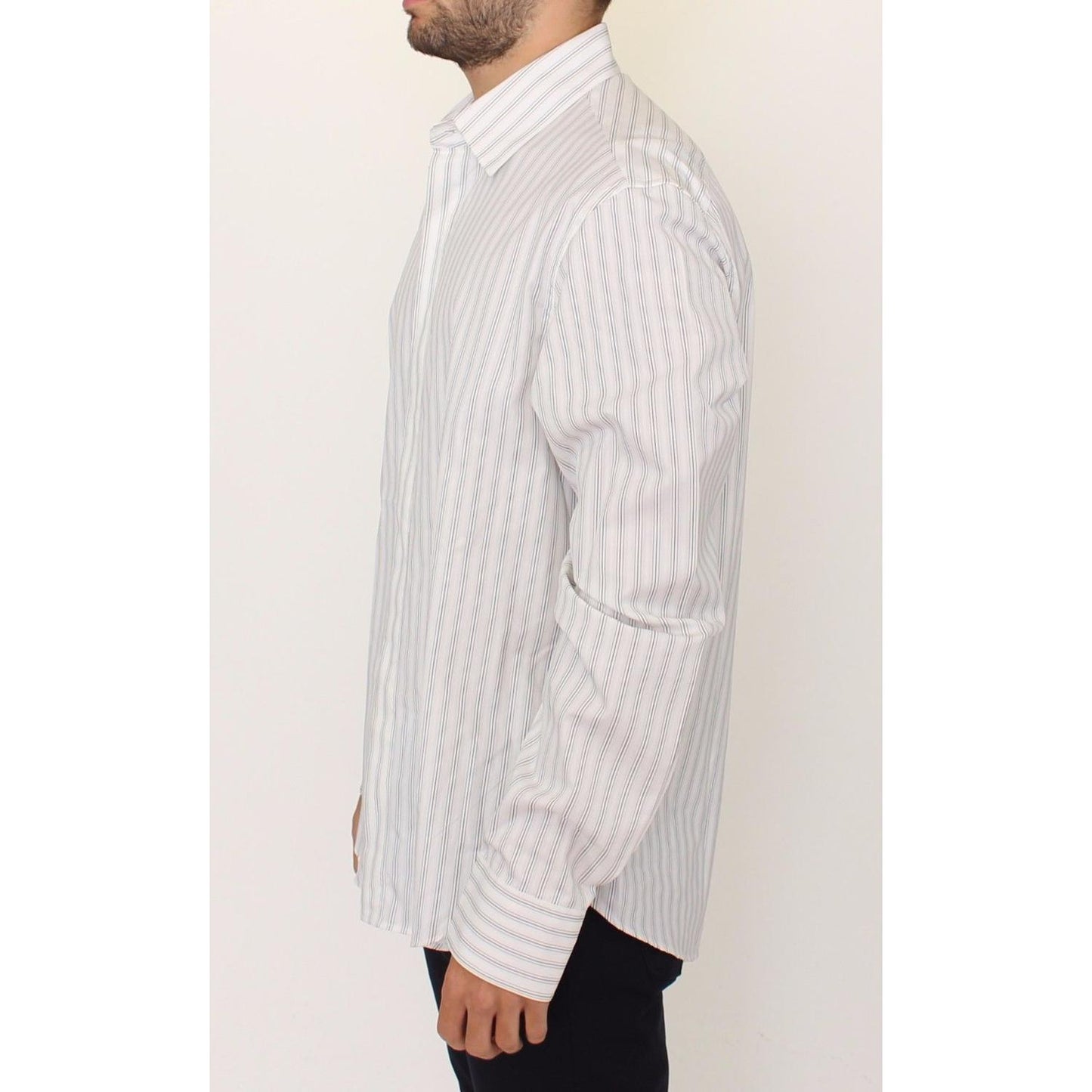 Ermanno Scervino White Black Striped Regular Fit Casual Shirt Ermanno Scervino