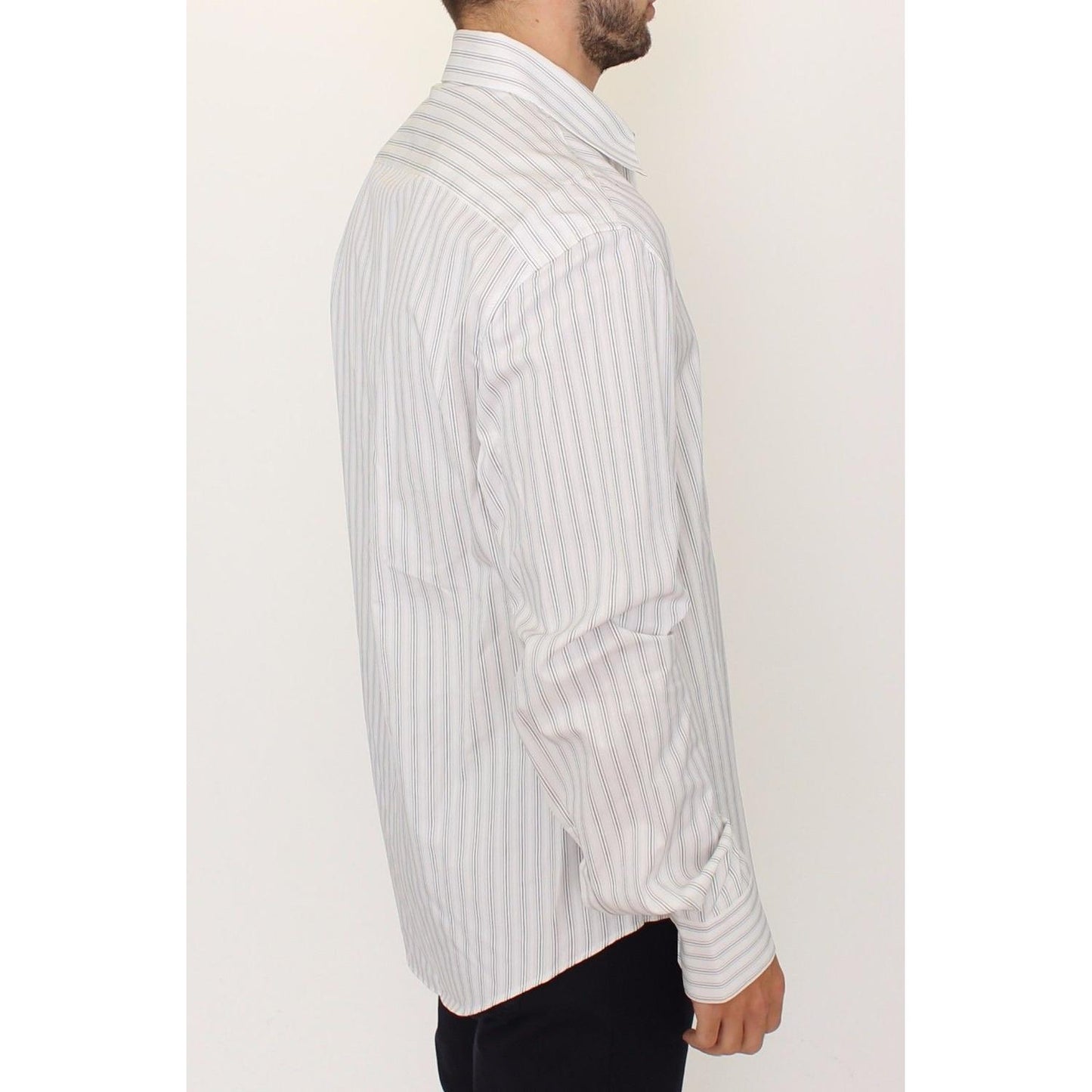 Ermanno Scervino White Black Striped Regular Fit Casual Shirt Ermanno Scervino