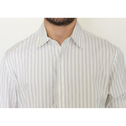 Ermanno Scervino White Black Striped Regular Fit Casual Shirt Ermanno Scervino