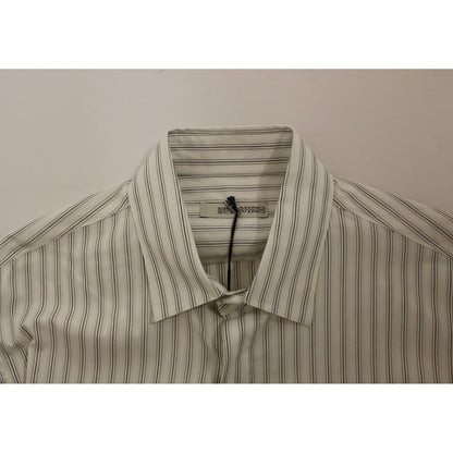 Ermanno Scervino White Black Striped Regular Fit Casual Shirt Ermanno Scervino