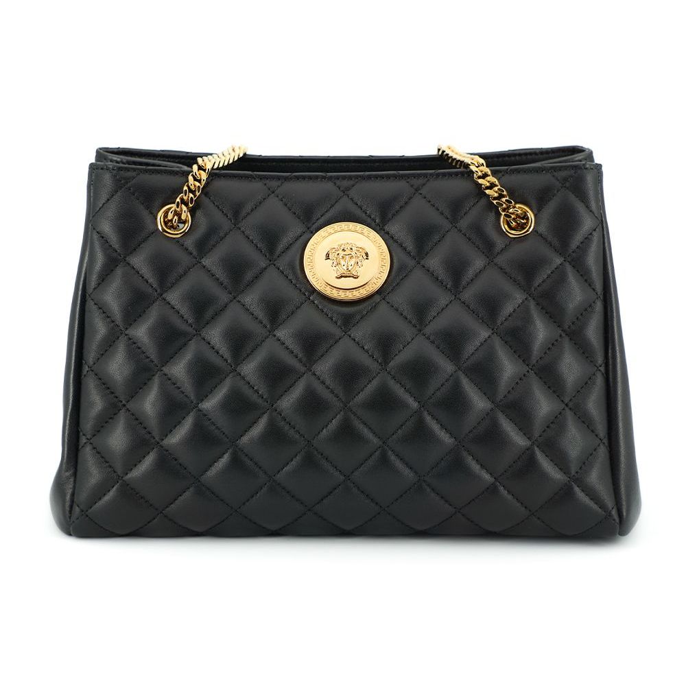 Versace Black Quilted Nappa Leather Medusa Tote Handbag