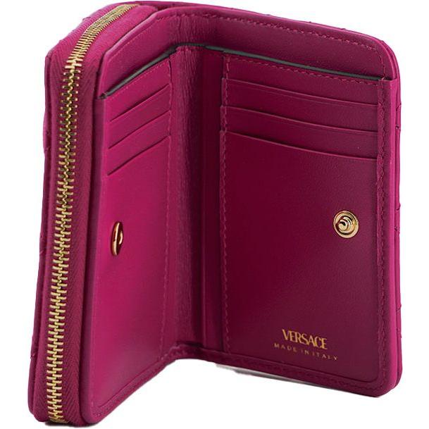 Versace Purple Nappa Leather Bifold Zip Around Wallet