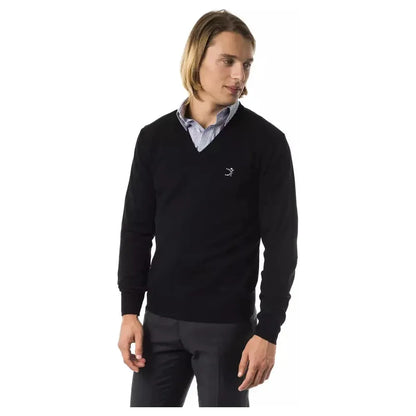 Uominitaliani Black Merino Wool Men Sweater