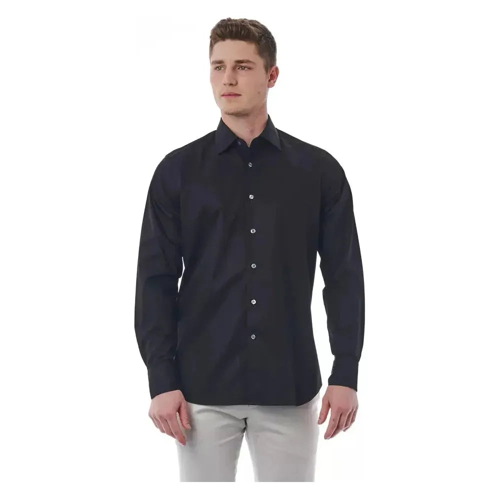 Bagutta Black Cotton Men Shirt 1728,67345744032,Bagutta,Black,Clothing,Dress Shirts - Shirts - Clothing,IT44 | XS,Men,Men - Clothing,New with tags,Shirts - Clothing,Shirts - Men - Clothing