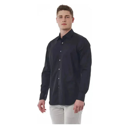 Bagutta Black Cotton Men Shirt 1728,67345744032,Bagutta,Black,Clothing,Dress Shirts - Shirts - Clothing,IT44 | XS,Men,Men - Clothing,New with tags,Shirts - Clothing,Shirts - Men - Clothing
