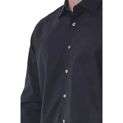 Bagutta Black Cotton Men Shirt 1728,67345744032,Bagutta,Black,Clothing,Dress Shirts - Shirts - Clothing,IT44 | XS,Men,Men - Clothing,New with tags,Shirts - Clothing,Shirts - Men - Clothing