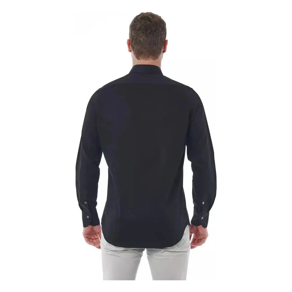 Bagutta Black Cotton Men Shirt 1728,67345744032,Bagutta,Black,Clothing,Dress Shirts - Shirts - Clothing,IT44 | XS,Men,Men - Clothing,New with tags,Shirts - Clothing,Shirts - Men - Clothing