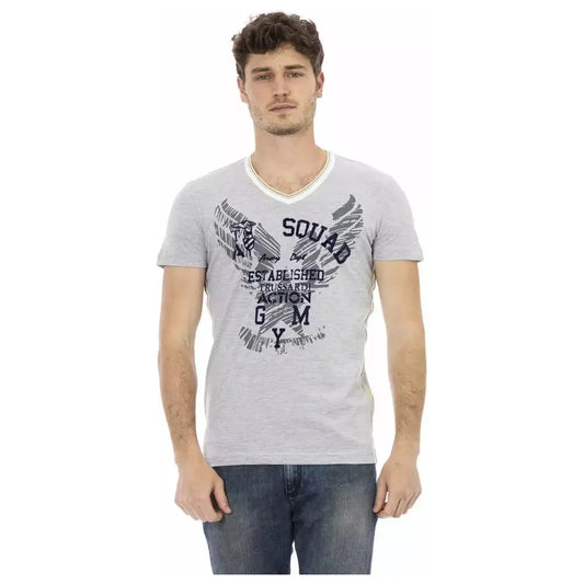 Trussardi Action Gray Cotton Men's V-Neck T-Shirt Trussardi Action