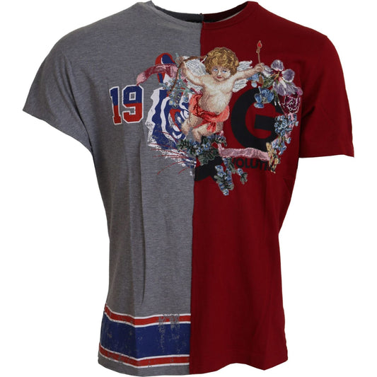 Dolce & Gabbana Red Gray Two Model DG Angel Crewneck T-shirt Dolce & Gabbana