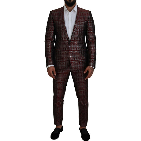 Dolce & Gabbana Bordeaux Silver GOLD Slim Fit Suit KOS2170- 50