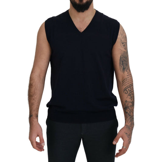 Paolo Pecora Milano Black Cotton V-neck Sleeveless Tank T-shirt Paolo Pecora Milano