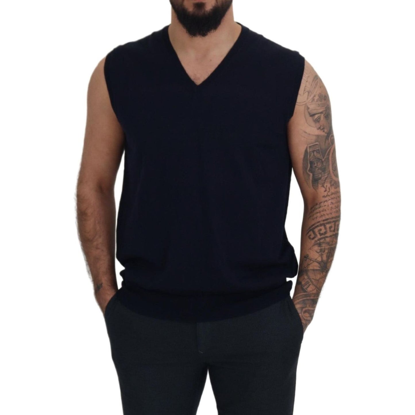 Paolo Pecora Milano Black Cotton V-neck Sleeveless Tank T-shirt