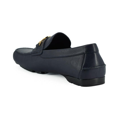 Versace Navy Blue Calf Leather Loafers Shoes