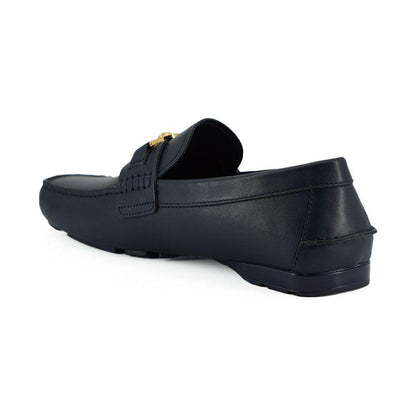 Versace Navy Blue Calf Leather Loafers Shoes