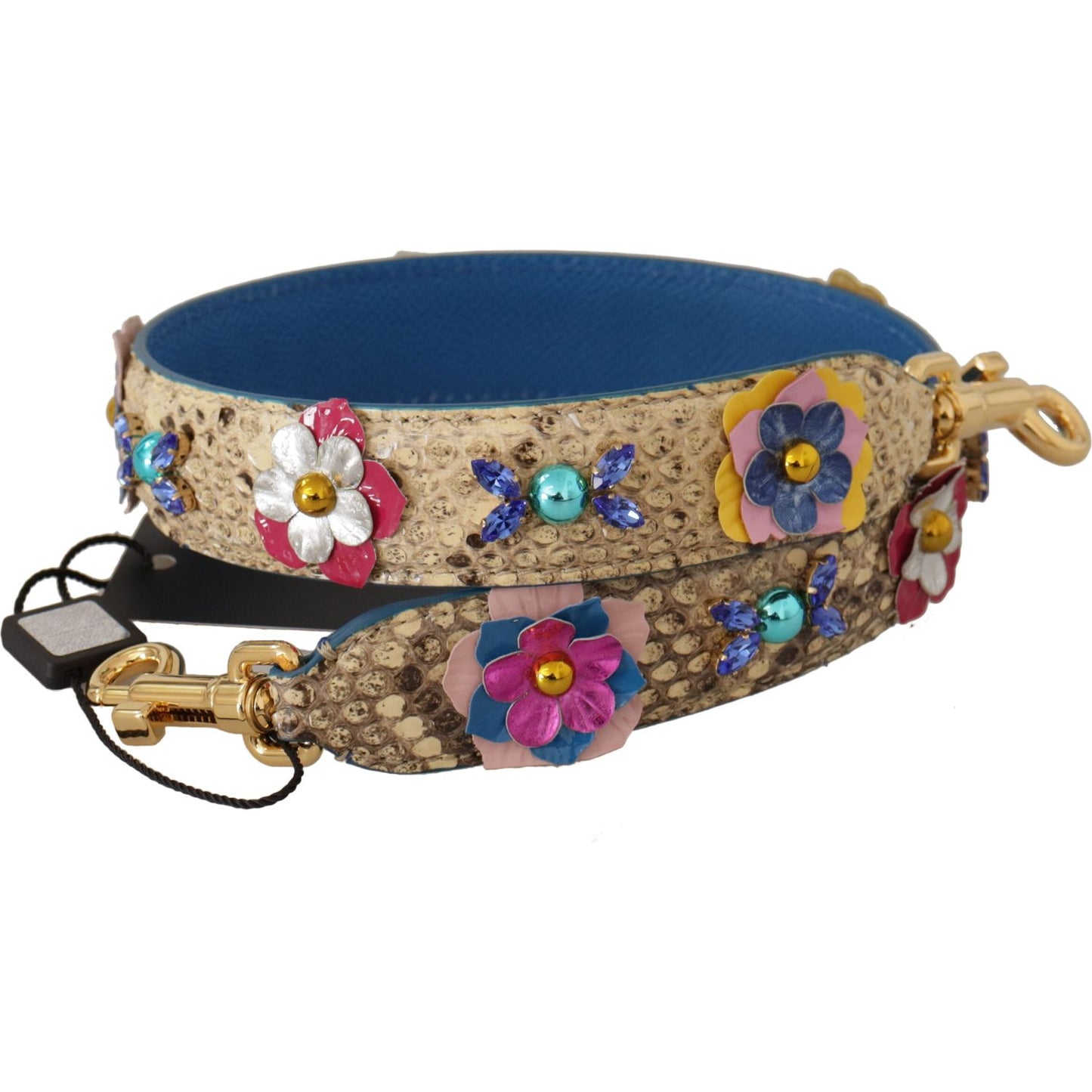 Dolce & Gabbana Beige Python Leather Floral Studded Shoulder Strap Dolce & Gabbana