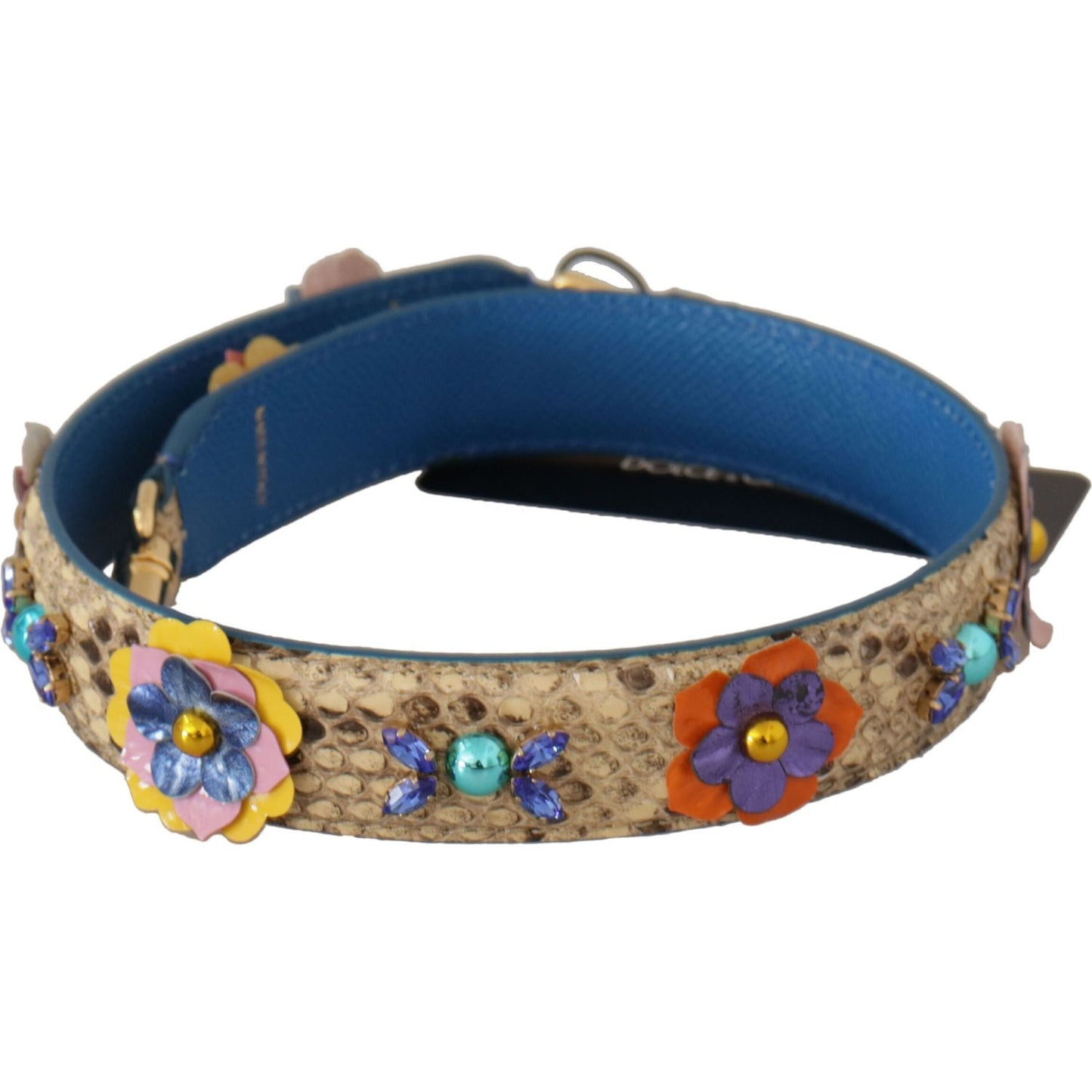 Dolce & Gabbana Beige Python Leather Floral Studded Shoulder Strap Dolce & Gabbana