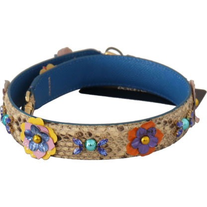 Dolce & Gabbana Beige Python Leather Floral Studded Shoulder Strap Dolce & Gabbana